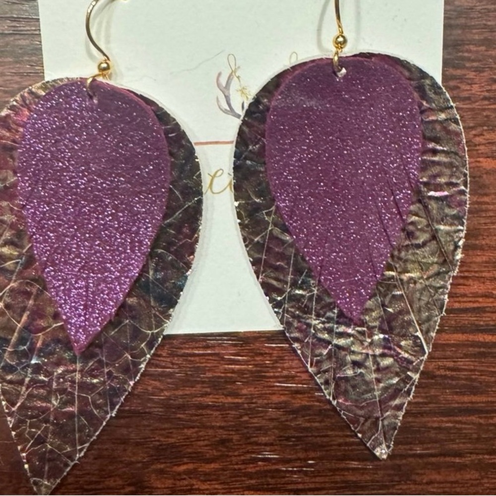 Purple Leaf Drop Earrings